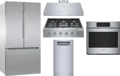5 Piece Package Includes Refrigerator, Cooktop, Wall Oven, Hood And Dishwasher