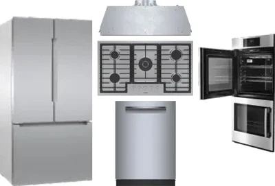 5 Piece Package Includes Refrigerator, Cooktop, Wall Oven, Hood And Dishwasher