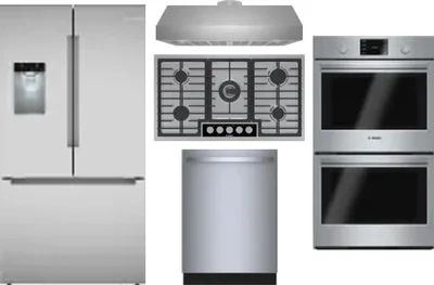 5 Piece Package Includes Refrigerator, Cooktop, Wall Oven, Hood And Dishwasher