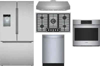 5 Piece Package Includes Refrigerator, Cooktop, Wall Oven, Hood And Dishwasher
