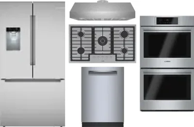 5 Piece Package Includes Refrigerator, Cooktop, Wall Oven, Hood And Dishwasher