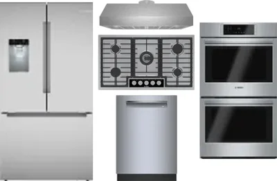 5 Piece Package Includes Refrigerator, Cooktop, Wall Oven, Hood And Dishwasher