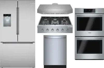 5 Piece Package Includes Refrigerator, Cooktop, Wall Oven, Hood And Dishwasher