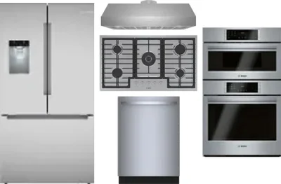 5 Piece Package Includes Refrigerator, Cooktop, Wall Oven, Hood And Dishwasher