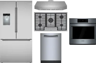 5 Piece Package Includes Refrigerator, Cooktop, Wall Oven, Hood And Dishwasher