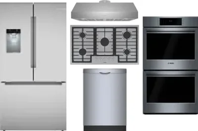 5 Piece Package Includes Refrigerator, Cooktop, Wall Oven, Hood And Dishwasher