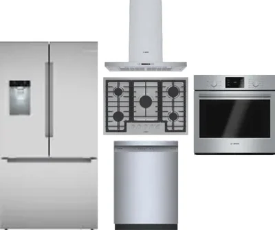 5 Piece Package Includes Refrigerator, Cooktop, Wall Oven, Hood And Dishwasher