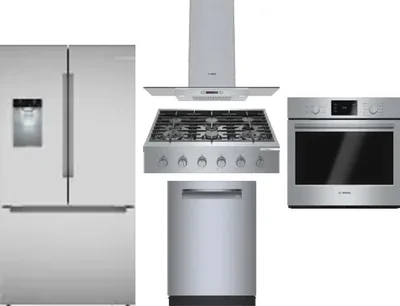 5 Piece Package Includes Refrigerator, Cooktop, Wall Oven, Hood And Dishwasher