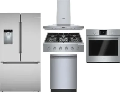 5 Piece Package Includes Refrigerator, Cooktop, Wall Oven, Hood And Dishwasher