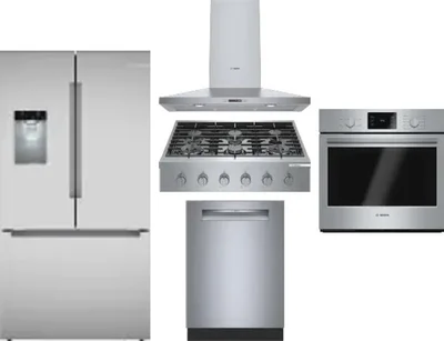 5 Piece Package Includes Refrigerator, Cooktop, Wall Oven, Hood And Dishwasher