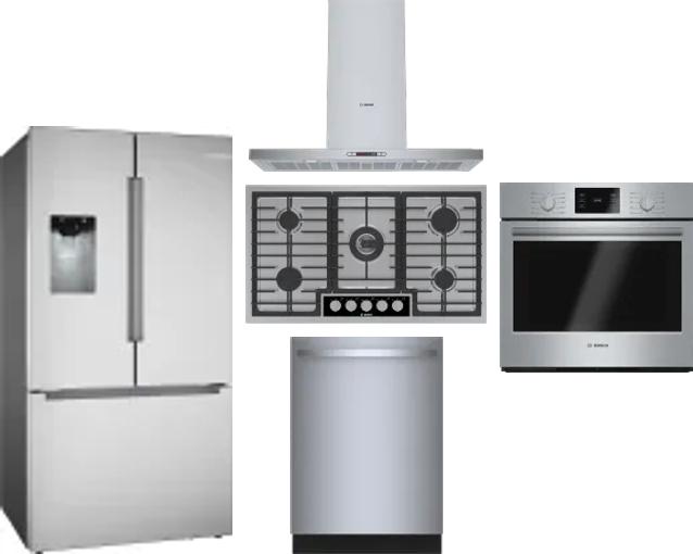 5 Piece Package Includes Refrigerator, Cooktop, Wall Oven, Hood And Dishwasher