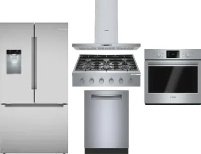 5 Piece Package Includes Refrigerator, Cooktop, Wall Oven, Hood And Dishwasher