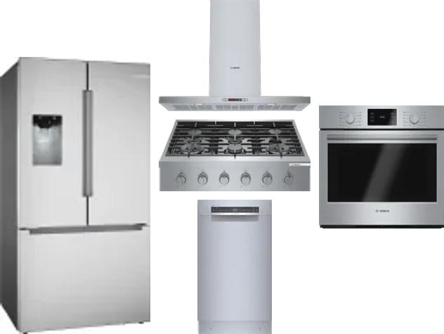 5 Piece Package Includes Refrigerator, Cooktop, Wall Oven, Hood And Dishwasher