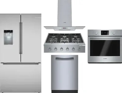 5 Piece Package Includes Refrigerator, Cooktop, Wall Oven, Hood And Dishwasher