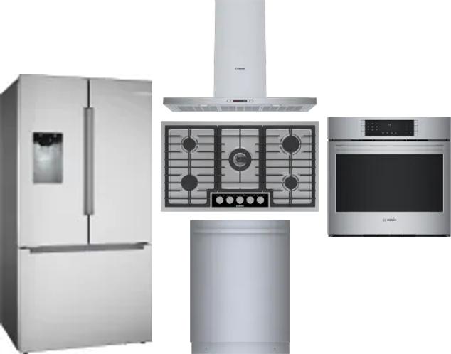 5 Piece Package Includes Refrigerator, Cooktop, Wall Oven, Hood And Dishwasher
