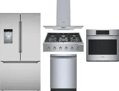 5 Piece Package Includes Refrigerator, Cooktop, Wall Oven, Hood And Dishwasher
