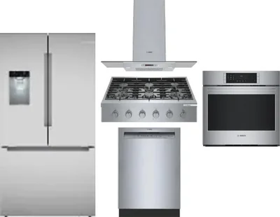 5 Piece Package Includes Refrigerator, Cooktop, Wall Oven, Hood And Dishwasher