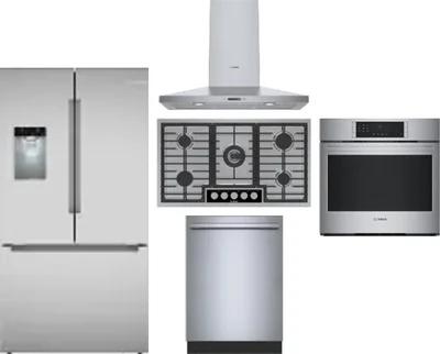 5 Piece Package Includes Refrigerator, Cooktop, Wall Oven, Hood And Dishwasher