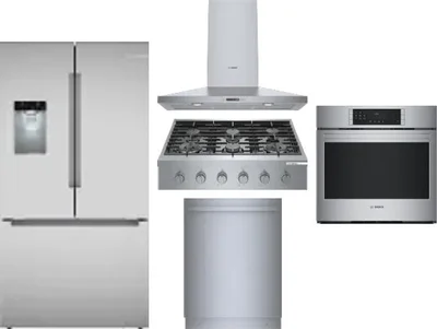 5 Piece Package Includes Refrigerator, Cooktop, Wall Oven, Hood And Dishwasher