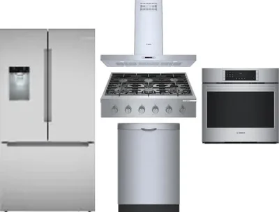 5 Piece Package Includes Refrigerator, Cooktop, Wall Oven, Hood And Dishwasher