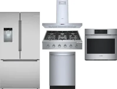 5 Piece Package Includes Refrigerator, Cooktop, Wall Oven, Hood And Dishwasher