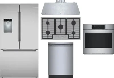 5 Piece Package Includes Refrigerator, Cooktop, Wall Oven, Hood And Dishwasher