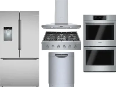 5 Piece Package Includes Refrigerator, Cooktop, Wall Oven, Hood And Dishwasher
