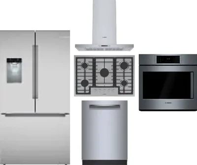 5 Piece Package Includes Refrigerator, Cooktop, Wall Oven, Hood And Dishwasher
