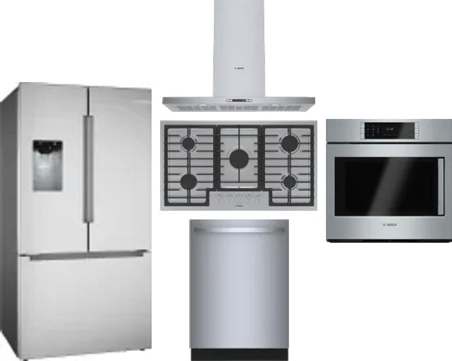 5 Piece Package Includes Refrigerator, Cooktop, Wall Oven, Hood And Dishwasher