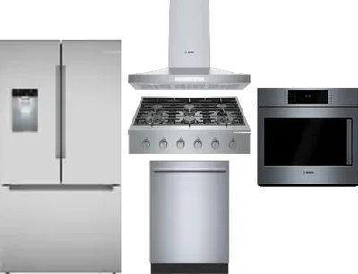 5 Piece Package Includes Refrigerator, Cooktop, Wall Oven, Hood And Dishwasher