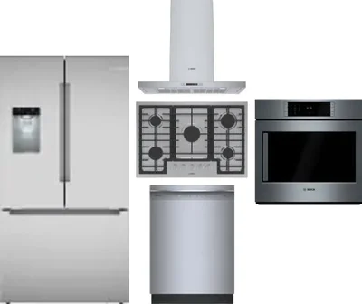 5 Piece Package Includes Refrigerator, Cooktop, Wall Oven, Hood And Dishwasher
