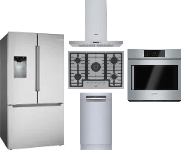 5 Piece Package Includes Refrigerator, Cooktop, Wall Oven, Hood And Dishwasher