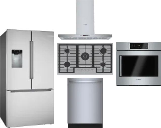 5 Piece Package Includes Refrigerator, Cooktop, Wall Oven, Hood And Dishwasher