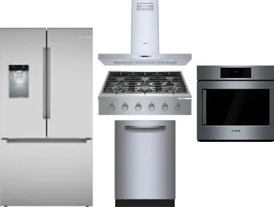 5 Piece Package Includes Refrigerator, Cooktop, Wall Oven, Hood And Dishwasher