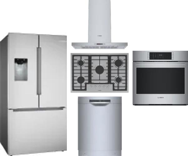 5 Piece Package Includes Refrigerator, Cooktop, Wall Oven, Hood And Dishwasher