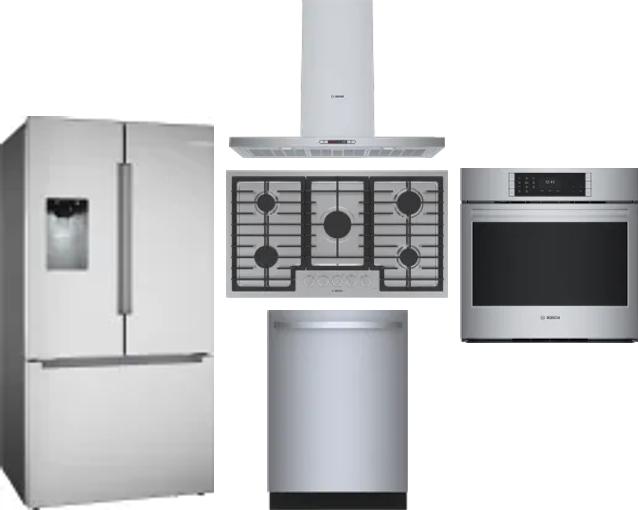 5 Piece Package Includes Refrigerator, Cooktop, Wall Oven, Hood And Dishwasher