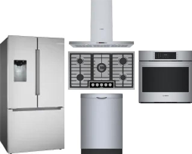 5 Piece Package Includes Refrigerator, Cooktop, Wall Oven, Hood And Dishwasher
