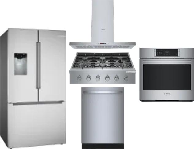 5 Piece Package Includes Refrigerator, Cooktop, Wall Oven, Hood And Dishwasher