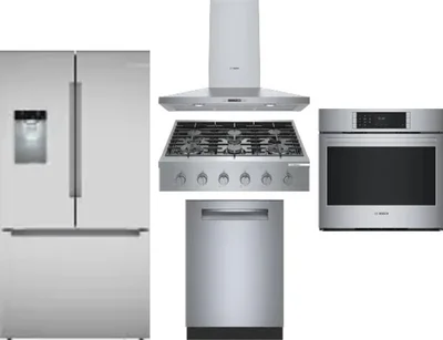 5 Piece Package Includes Refrigerator, Cooktop, Wall Oven, Hood And Dishwasher