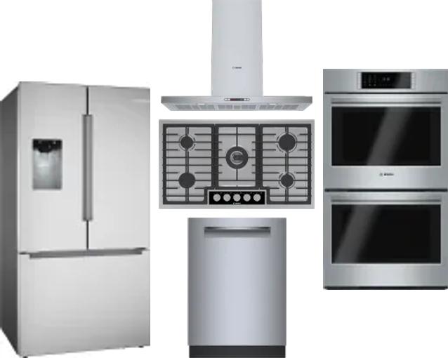 5 Piece Package Includes Refrigerator, Cooktop, Wall Oven, Hood And Dishwasher