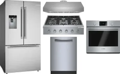 5 Piece Package Includes Refrigerator, Cooktop, Wall Oven, Hood And Dishwasher