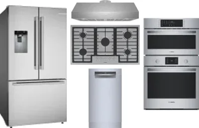 5 Piece Package Includes Refrigerator, Cooktop, Wall Oven, Hood And Dishwasher