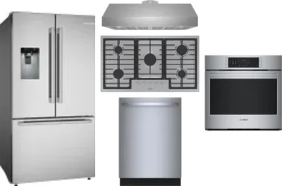5 Piece Package Includes Refrigerator, Cooktop, Wall Oven, Hood And Dishwasher