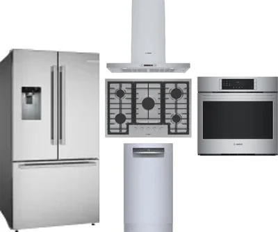 5 Piece Package Includes Refrigerator, Cooktop, Wall Oven, Hood And Dishwasher