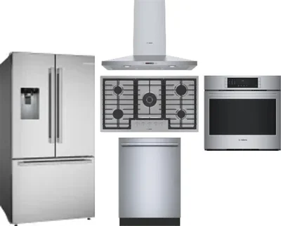 5 Piece Package Includes Refrigerator, Cooktop, Wall Oven, Hood And Dishwasher