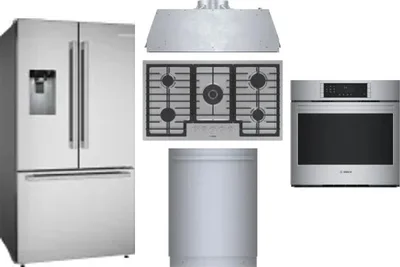 5 Piece Package Includes Refrigerator, Cooktop, Wall Oven, Hood And Dishwasher