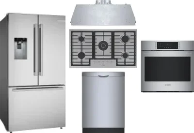 5 Piece Package Includes Refrigerator, Cooktop, Wall Oven, Hood And Dishwasher
