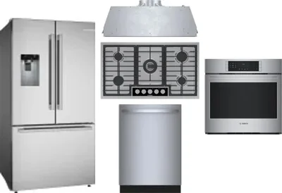 5 Piece Package Includes Refrigerator, Cooktop, Wall Oven, Hood And Dishwasher