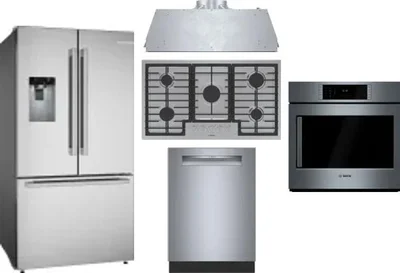 5 Piece Package Includes Refrigerator, Cooktop, Wall Oven, Hood And Dishwasher