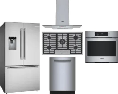 5 Piece Package Includes Refrigerator, Cooktop, Wall Oven, Hood And Dishwasher